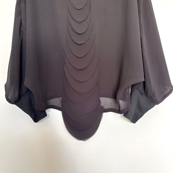 Gracia Women's Small Top Oversized Sheer Dolman Sleeve Ruffles Business Chic - Picture 10 of 12